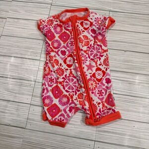 Little Sleepies Coastal Lobster Starfish Bamboo Romper 3-6 Months Pink Orange